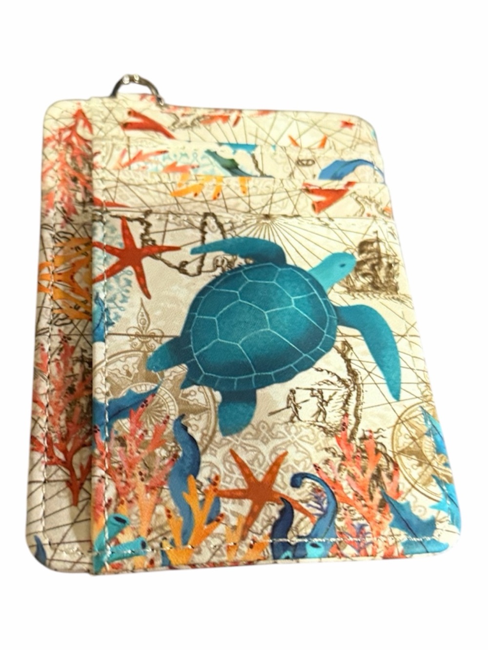 NWOT Sea Turtle Card Holder Wallet - Teal & Coral Print